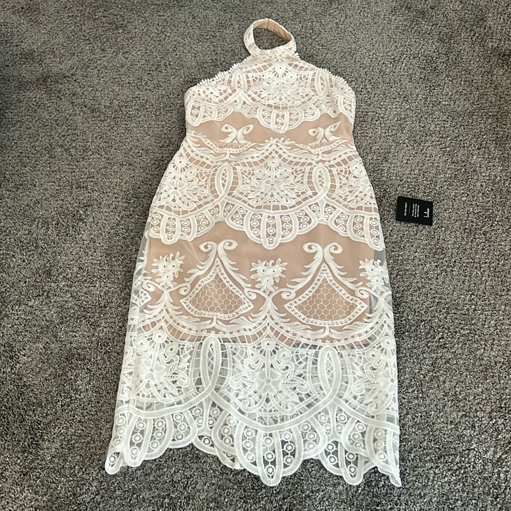 Lulus size M, white and beige dress, nwt!